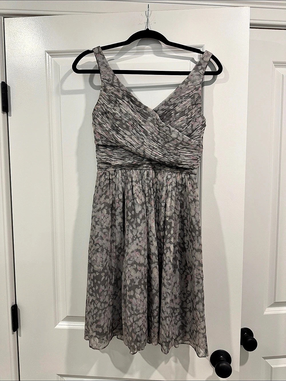 J.CREW Gathered sheath dress in leopard chiffon Floral Midi Dress Gray & Pink
